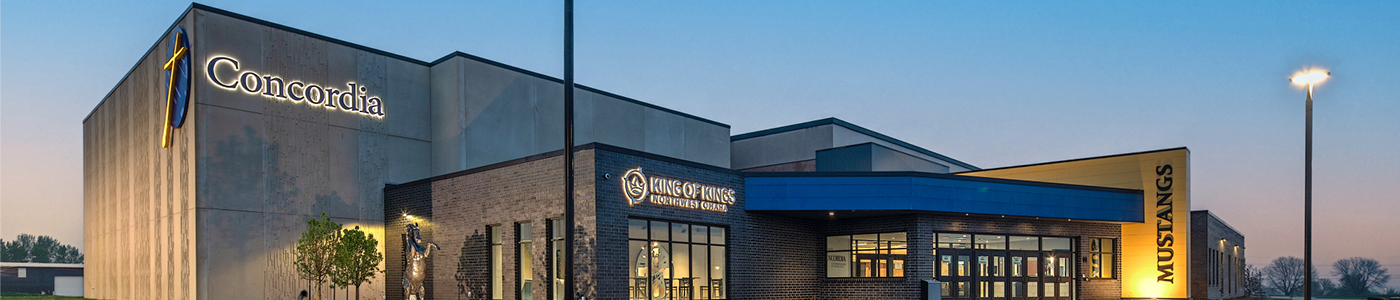 Concordia Lutheran Schools of Omaha campus at dusk